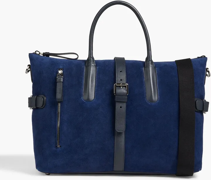 Leather-trimmed suede weekend bag