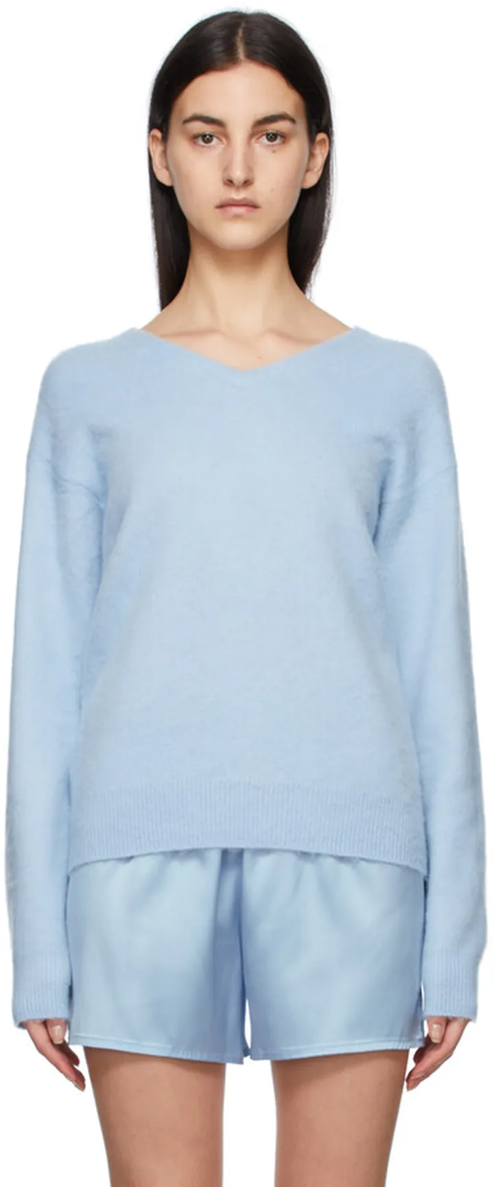 TOM FORD Blue Cashmere V-Neck Sweater