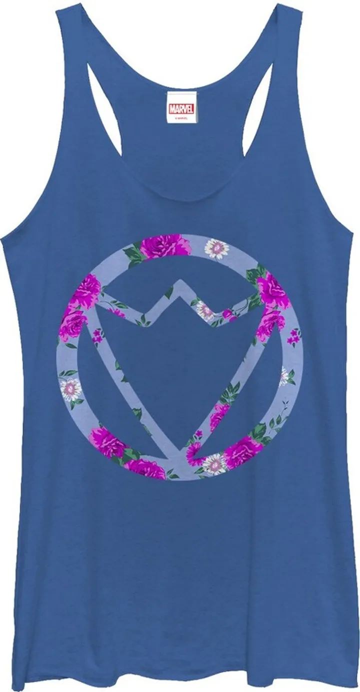 Women's Marvel Falcon Floral Print Racerback Tank Top - Royal Blue Heather - Medium