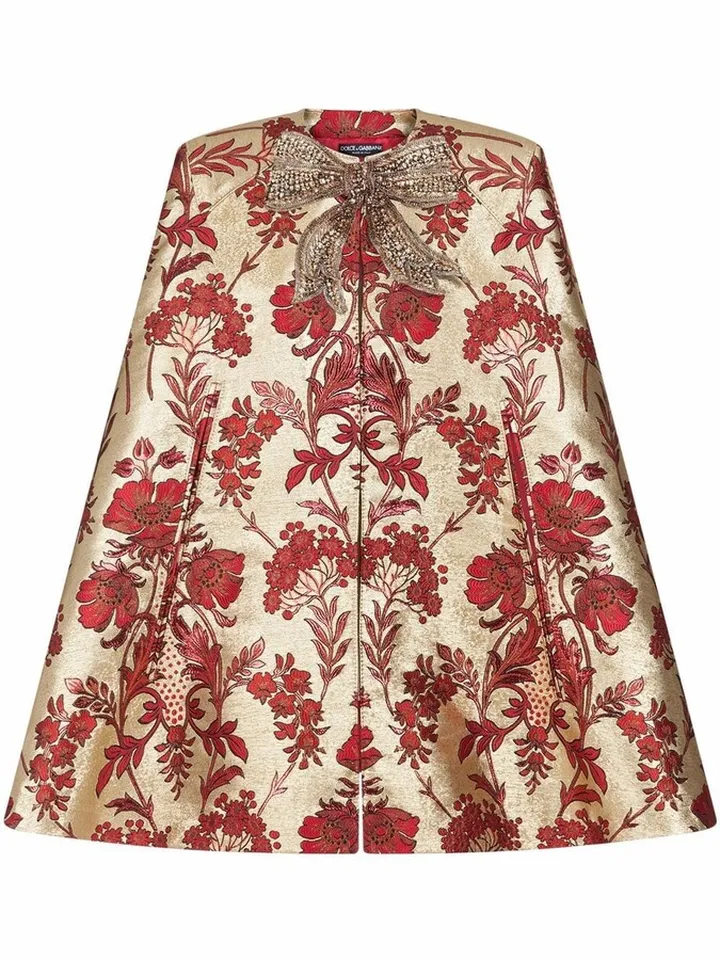 Bow-Detail Silk-Jacquard Cape