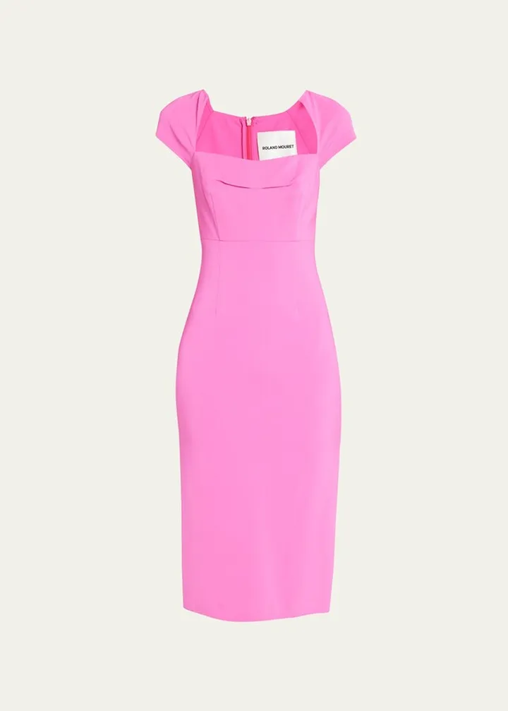 Cap Sleeve Stretch-Cady Midi Dress