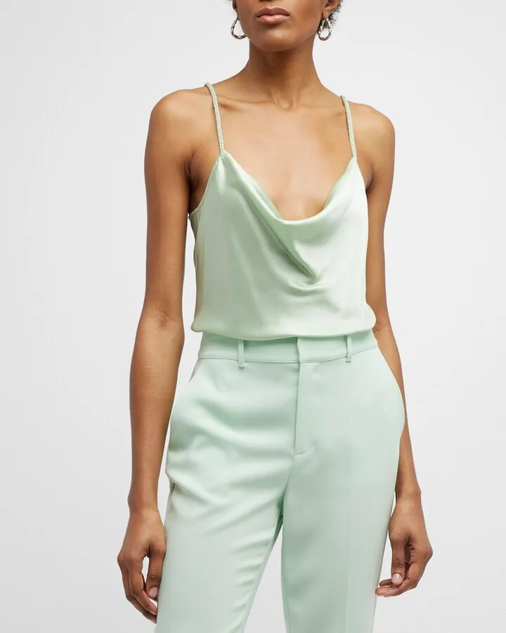 Marta Cowl-Neck Braided-Strap Silk Cami