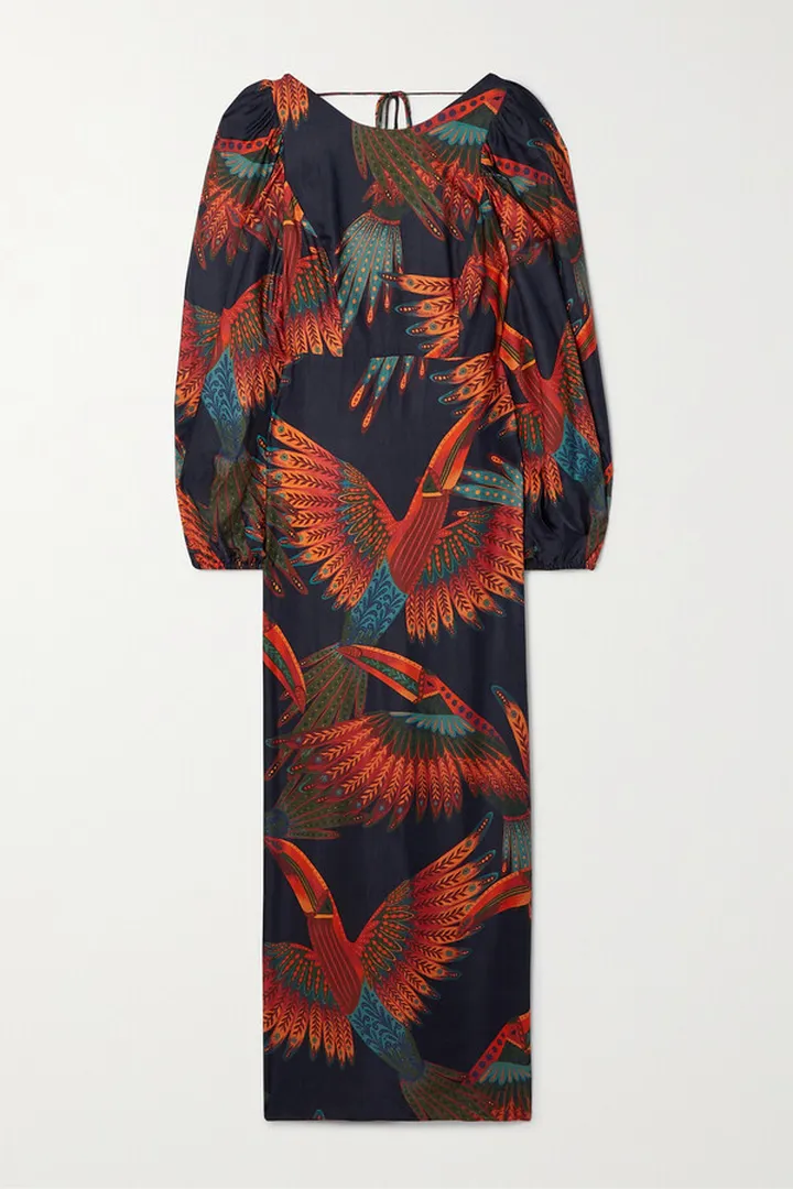 Farm Rio - Open-back Printed Twill Midi Dress - Black