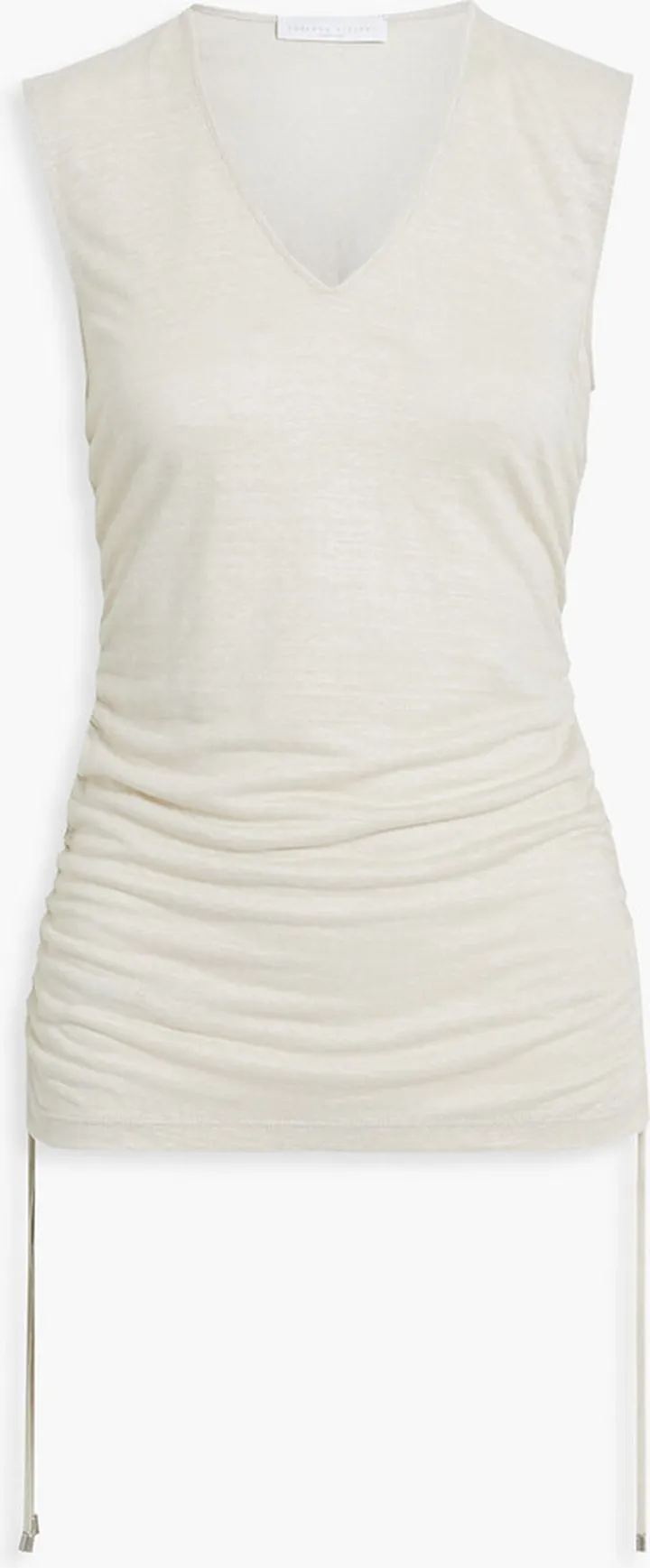 Ruched slub linen-blend jersey tank