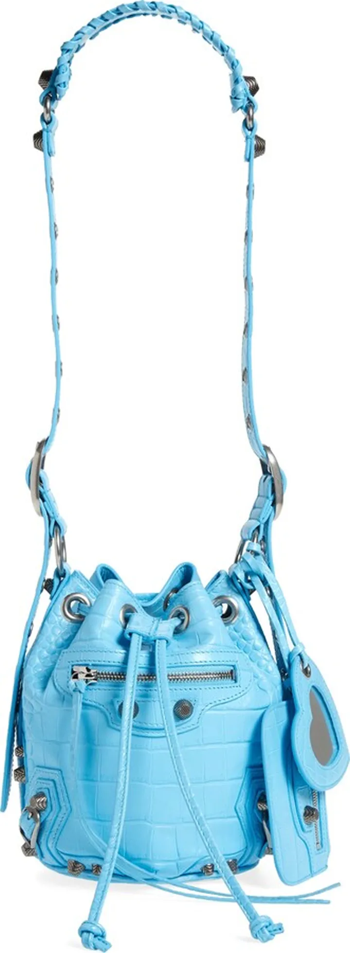 Extra Small Le Cagole Croc Embossed Leather Bucket Bag