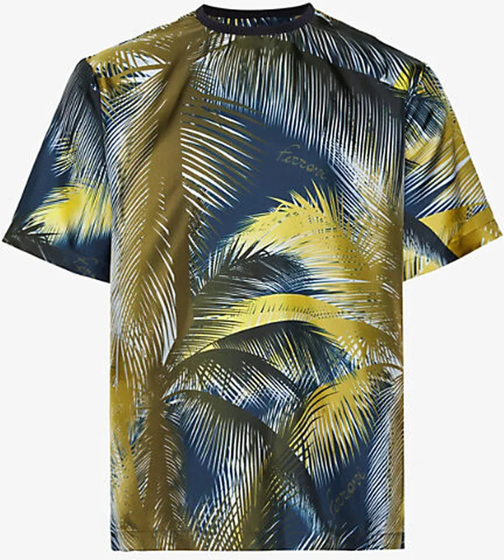 Mens Military Palm-pattern Crewneck Regular-fit ilk T-shirt