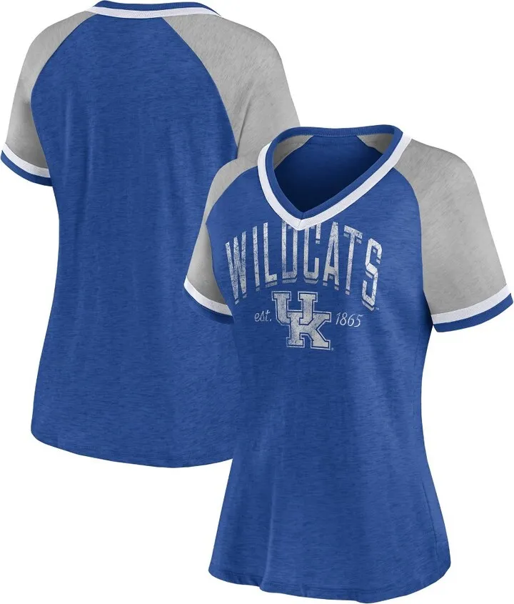 NCAA Kentucky Wildcats Women's Gray V-Neck Raglan T-Shirt - L