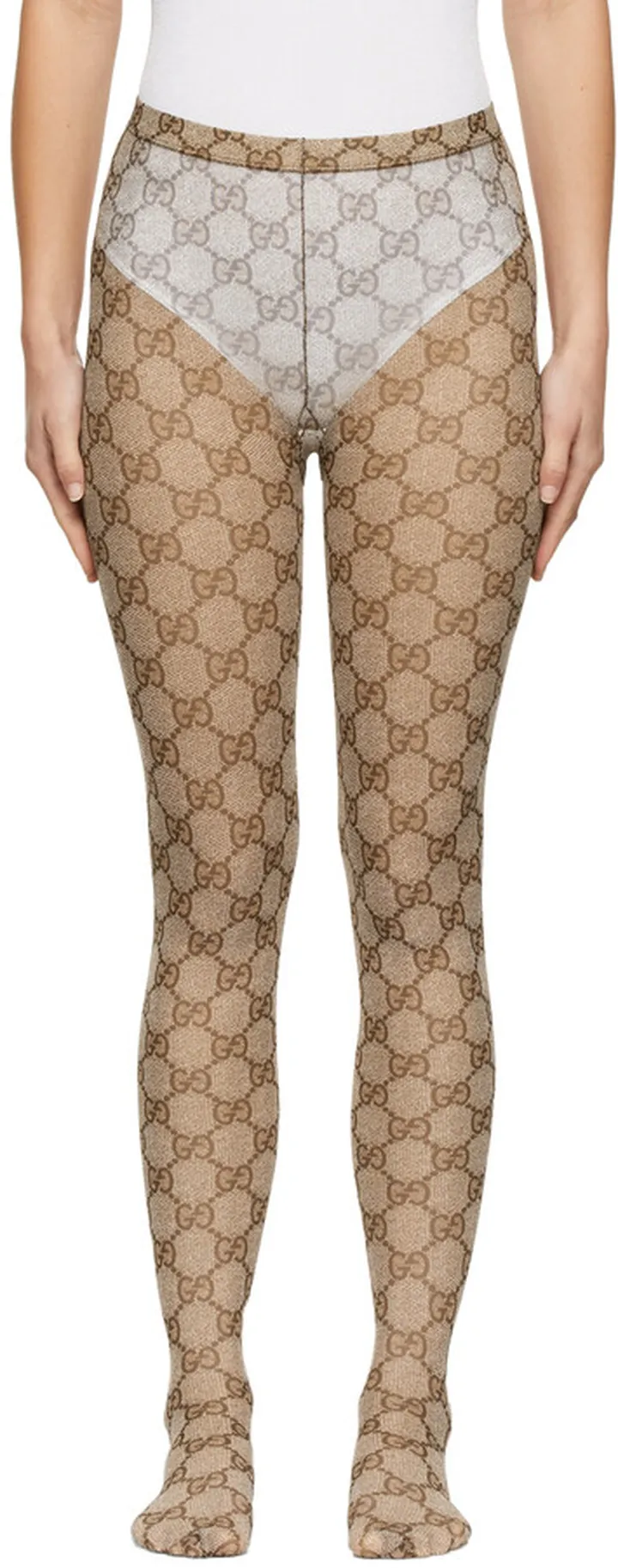 Gucci Beige & Brown GG Tights