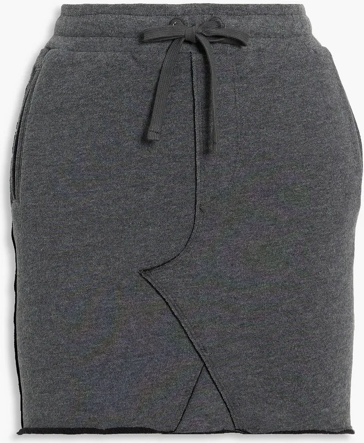 Paneled mélange cotton-blend fleece mini skirt
