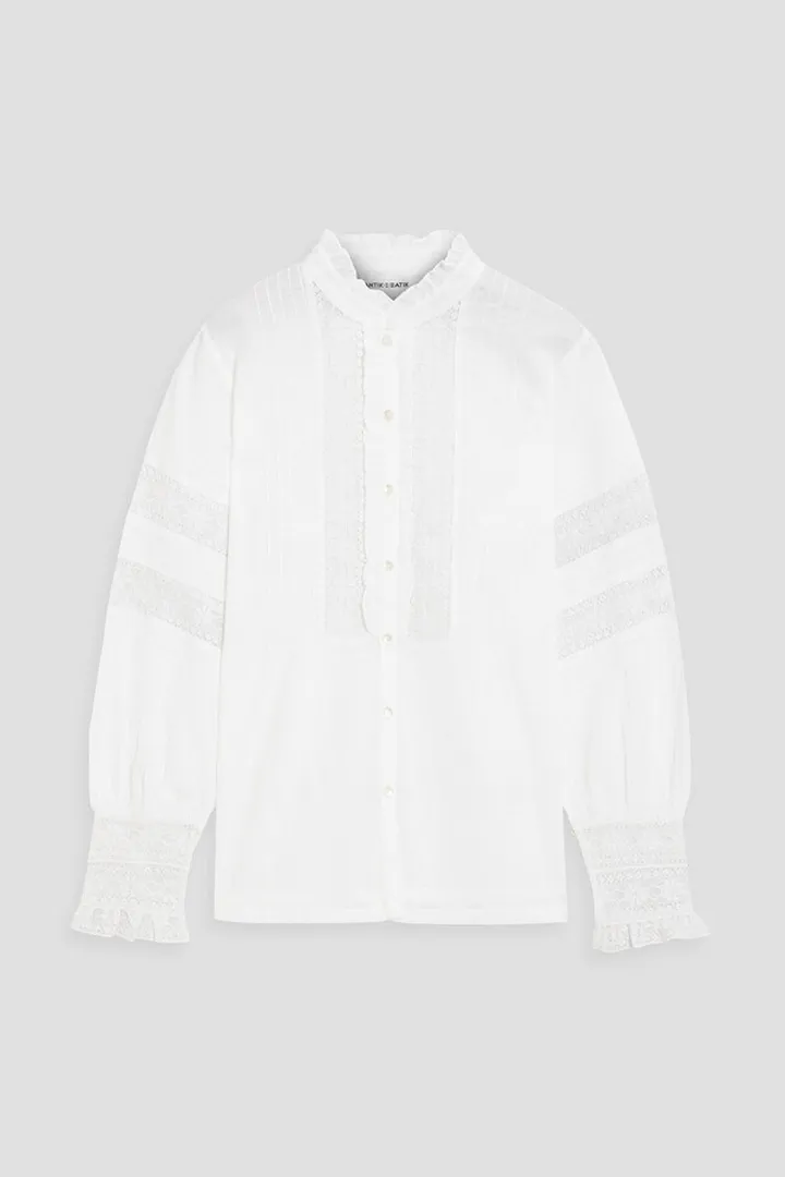 Dahlia pintucked lace and cotton-voile blouse