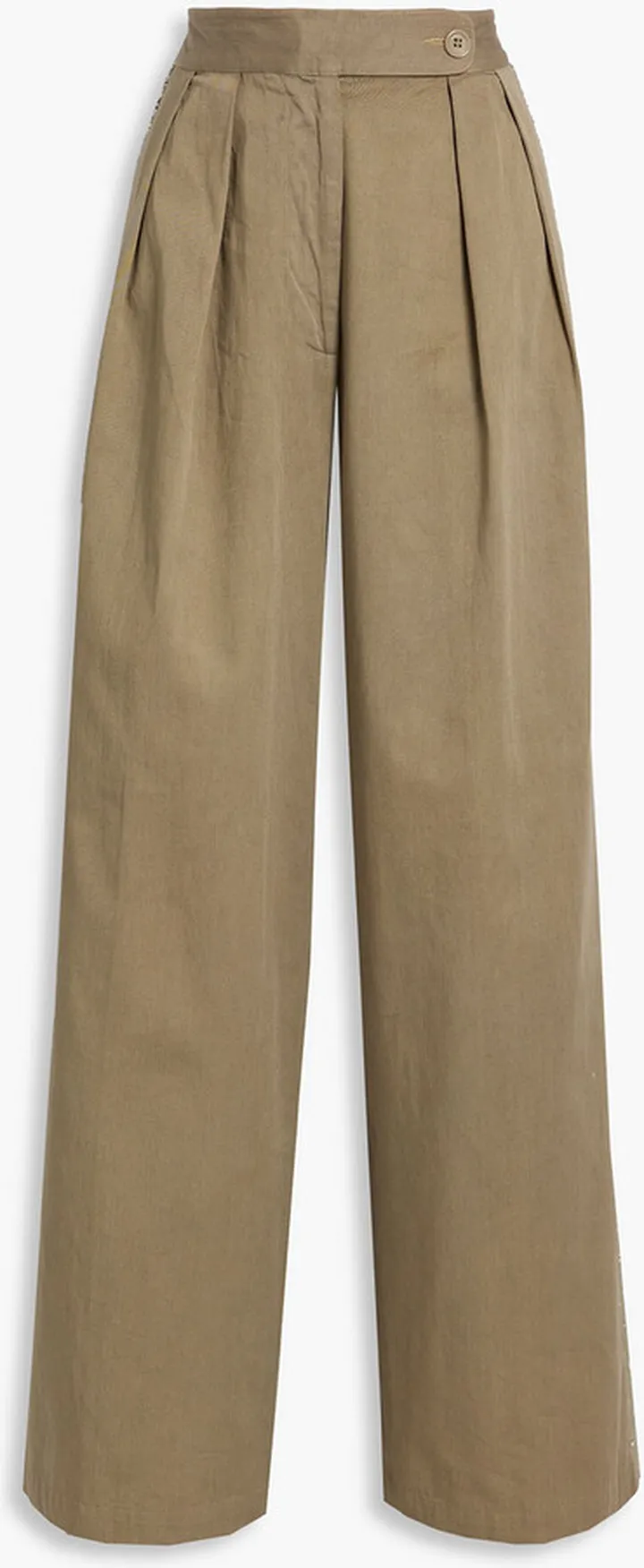 Pleated embellished cotton-twill wide-leg pants