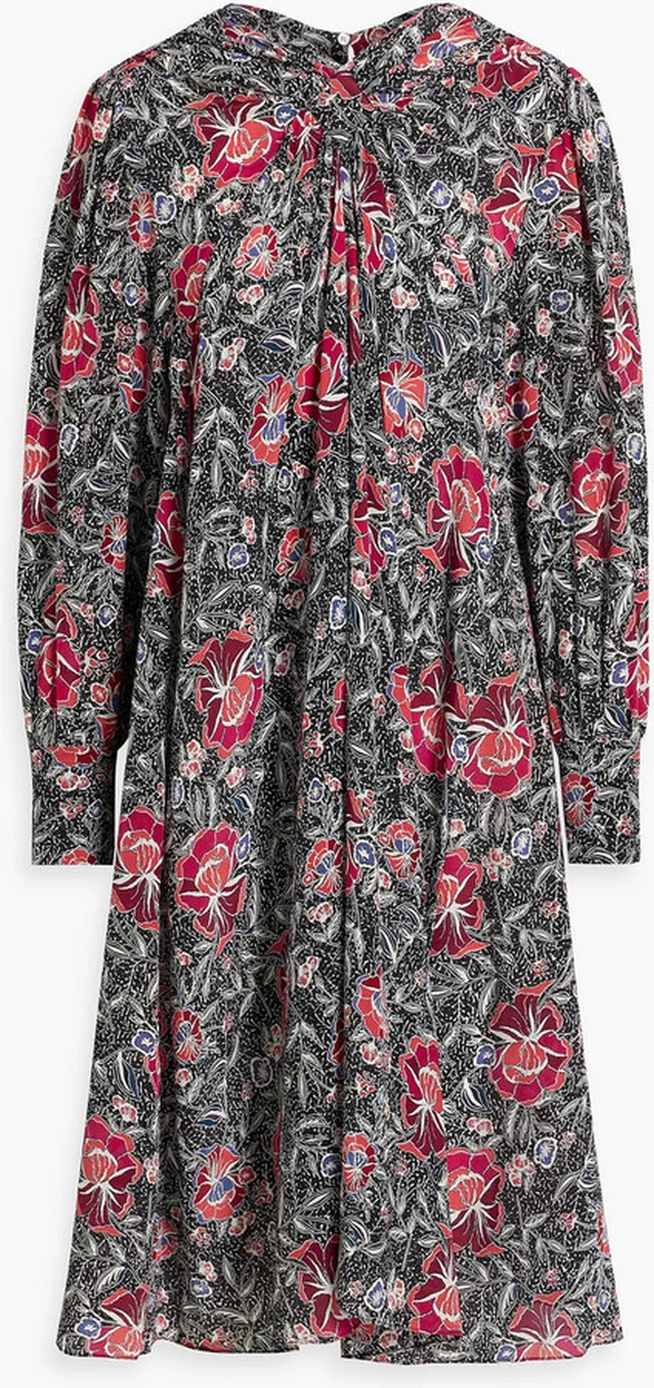 Yana gathered printed silk-crepe dress