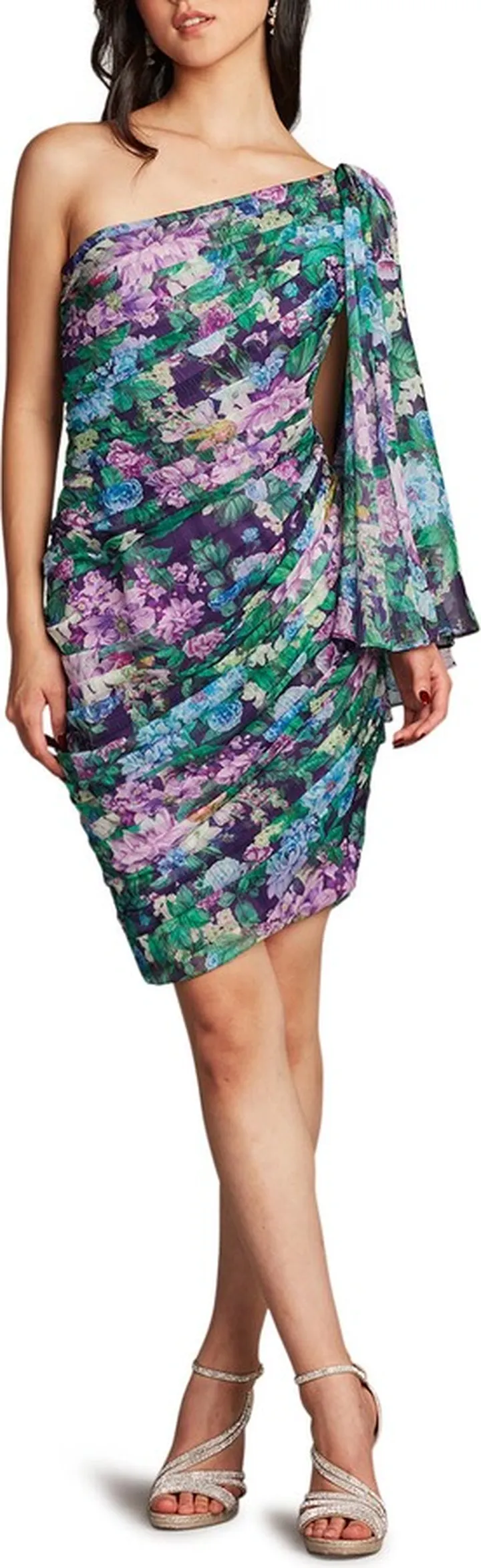 Floral One-Shoulder Long Sleeve Sheath