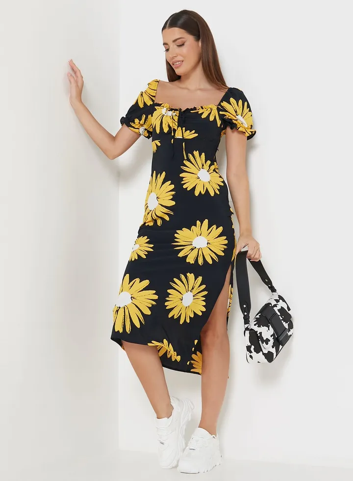 Floral Print Puff Sleeve Dress