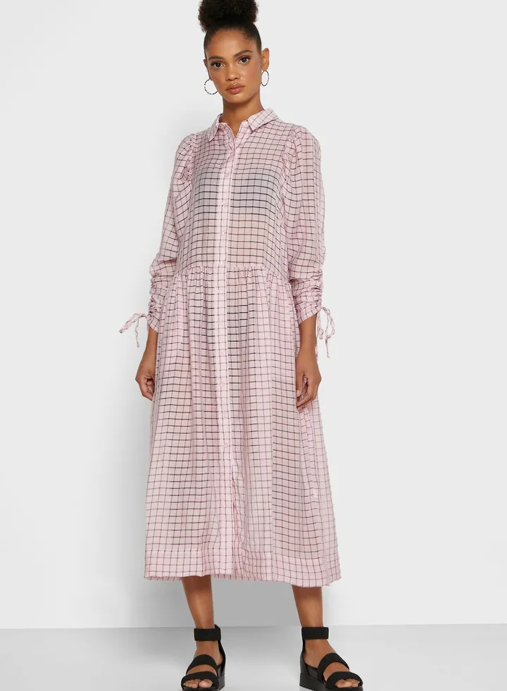 Sheer Checked Shirt Dress