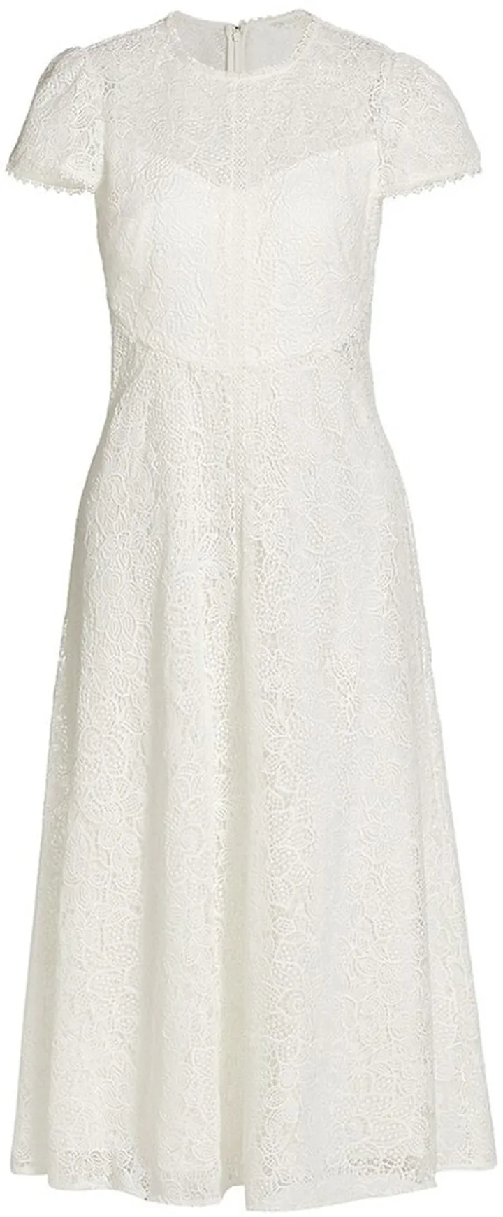 Lace Cap-Sleeve A-Line Midi Dress