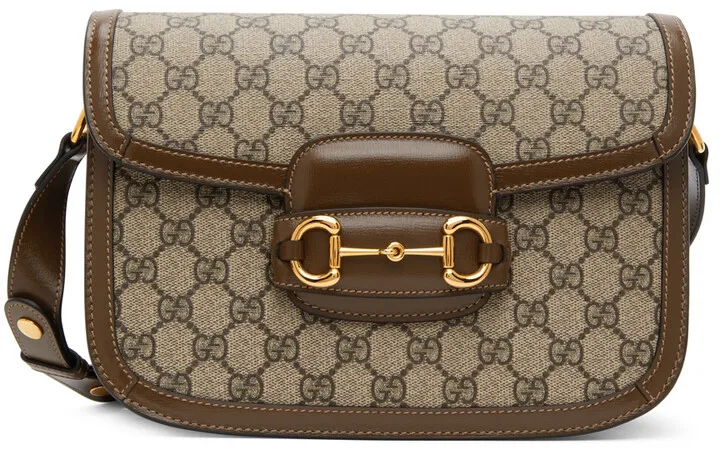Gucci Beige & Brown 'Gucci 1955' Horsebit Shoulder Bag