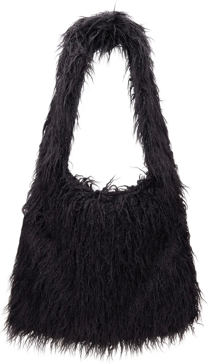 We11done Black Flat Faux-Fur Shoulder Bag