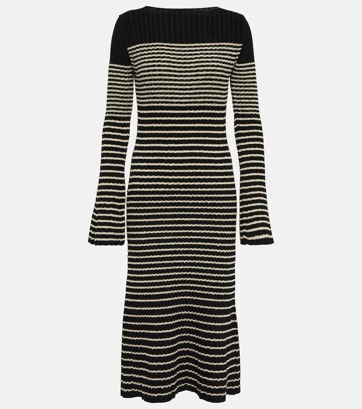 Striped boat-neck knit midi dress