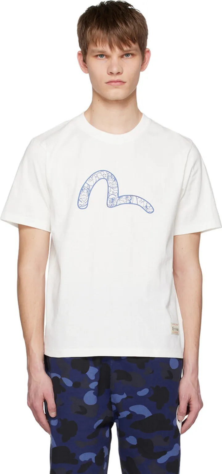 Evisu White 'Daruma Sticker' T-Shirt