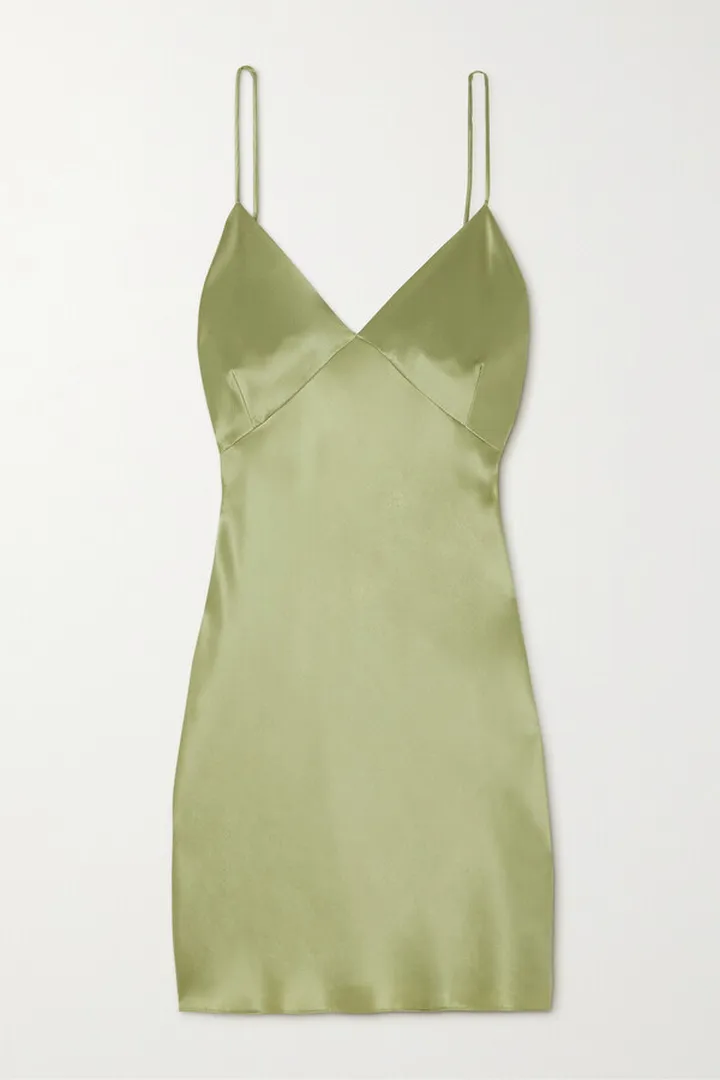 Olivia von Halle - Xena Silk-satin Chemise - Green