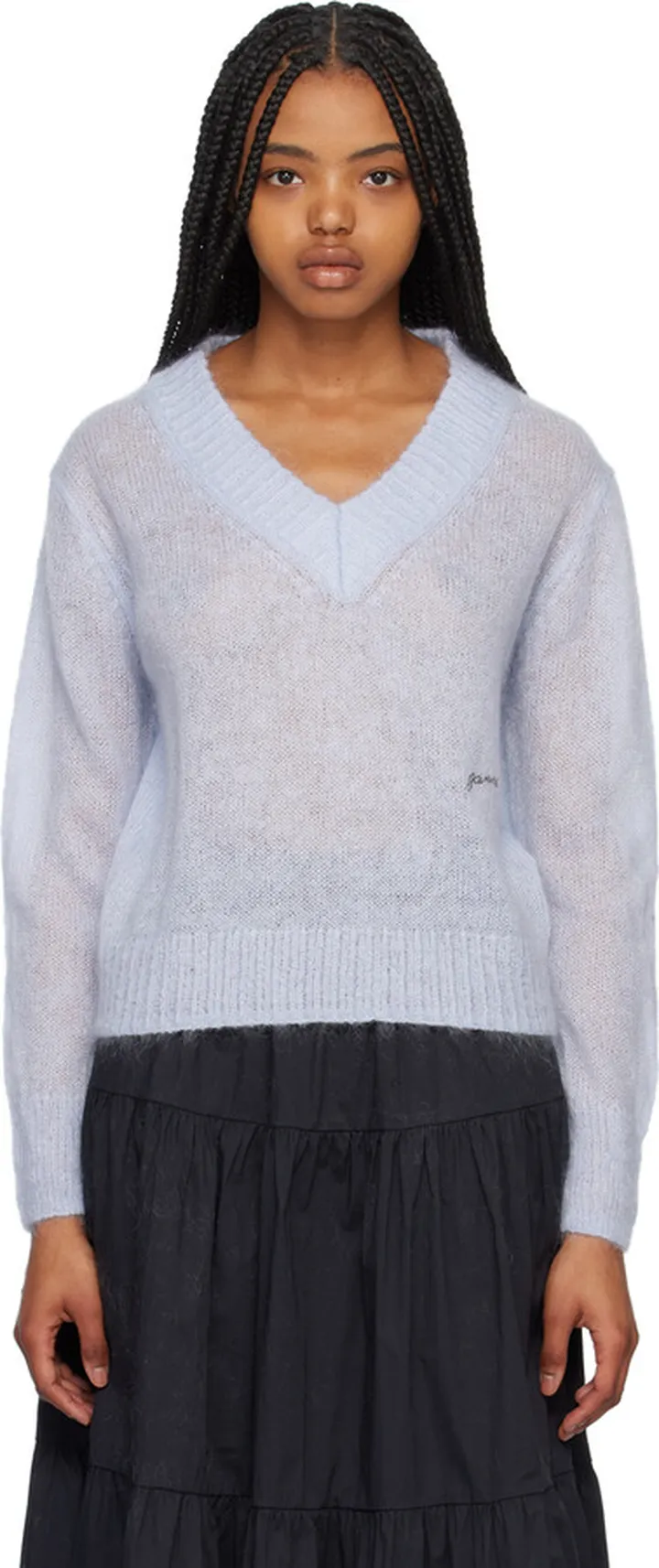 GANNI Blue V-Neck Sweater