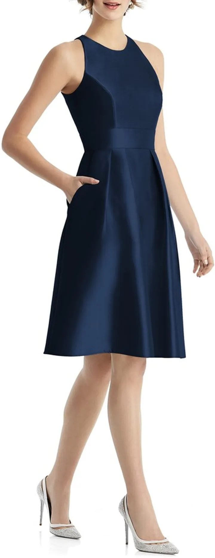 Jewel Neck Satin Cocktail Dress