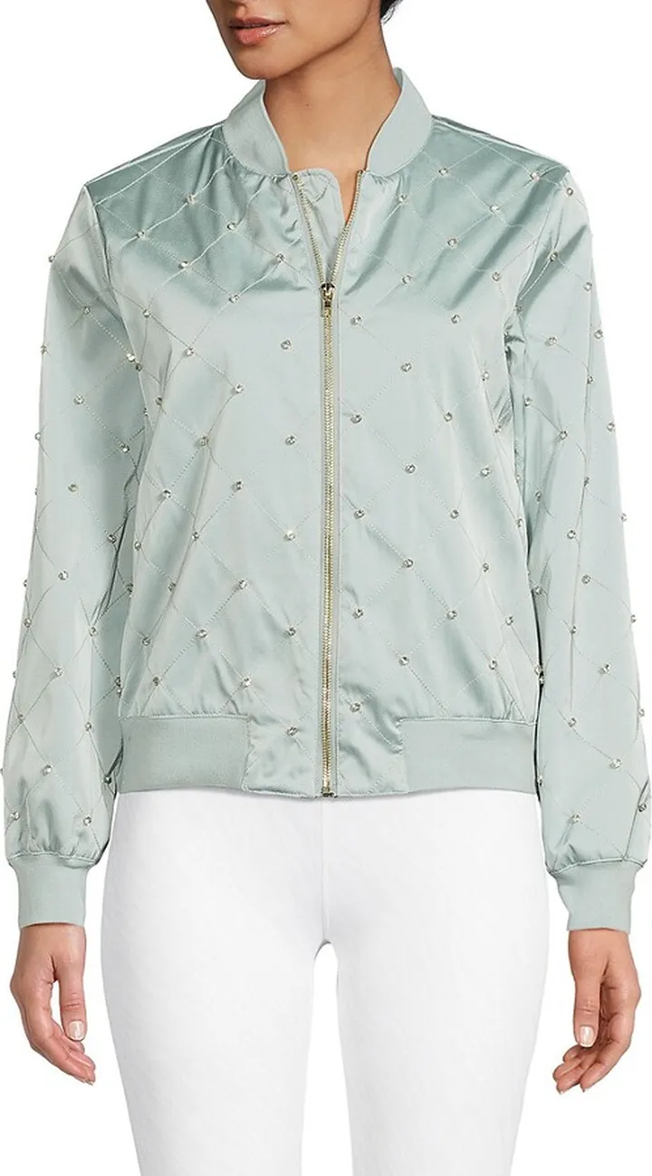 Embellished Satin Bomber Jacket