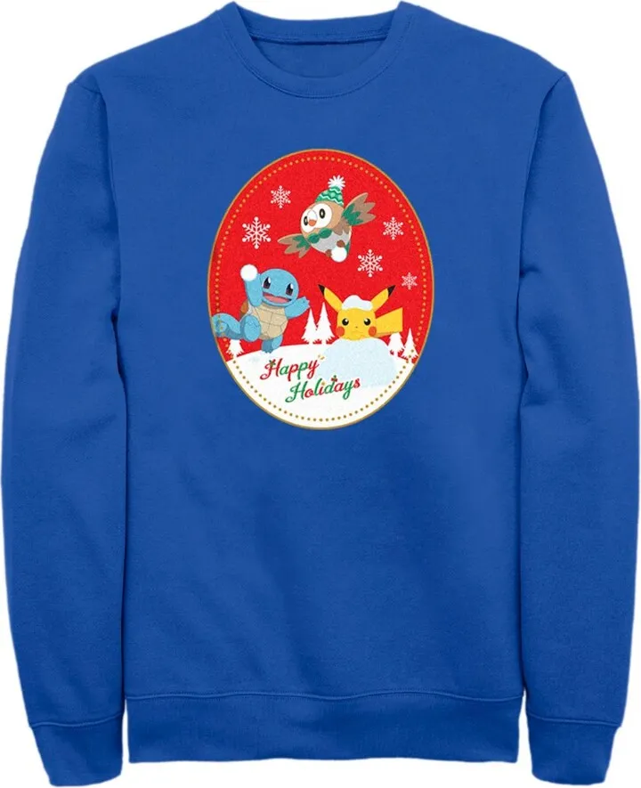 Men's Pokemon Christmas Happy Holidays Patch Sweatshirt - Royal Blue - 3X Large