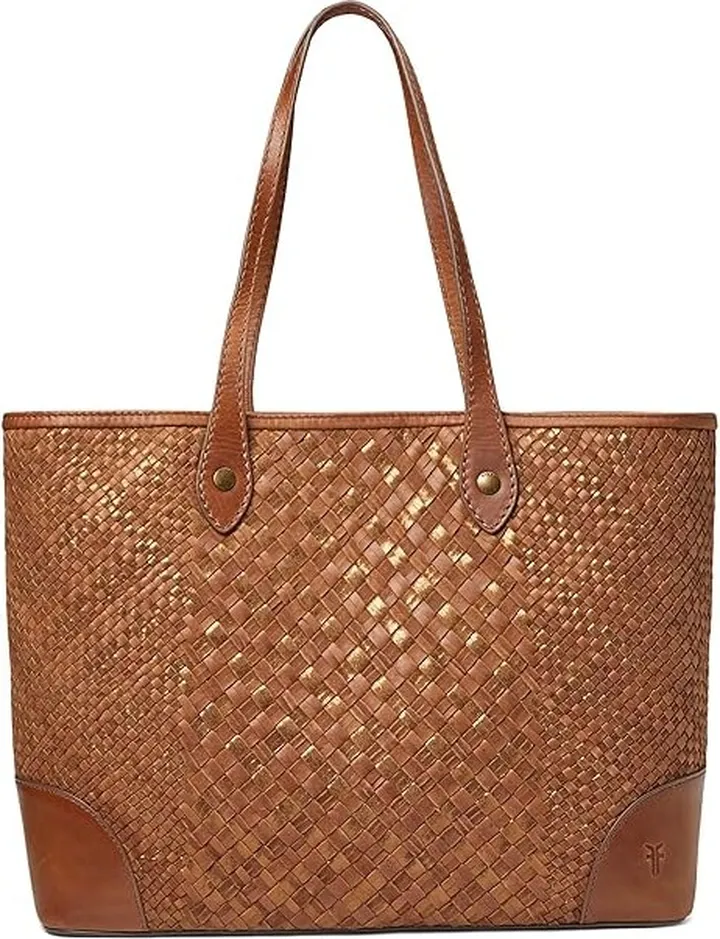 Frye Melissa Metallic Basket Woven Shopper (Cognac) Handbags