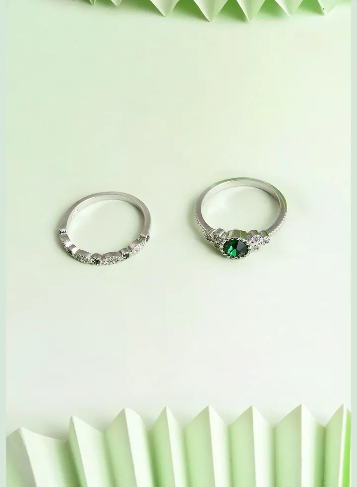 Pack of 2 Silver Plated Designer Stone Ring