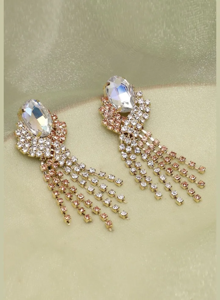 Gold Plated Rhinestones Drop Earring