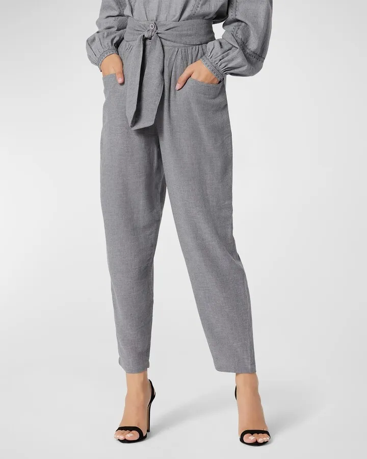 Dalou High-Rise Tie-Belt Cropped Pants