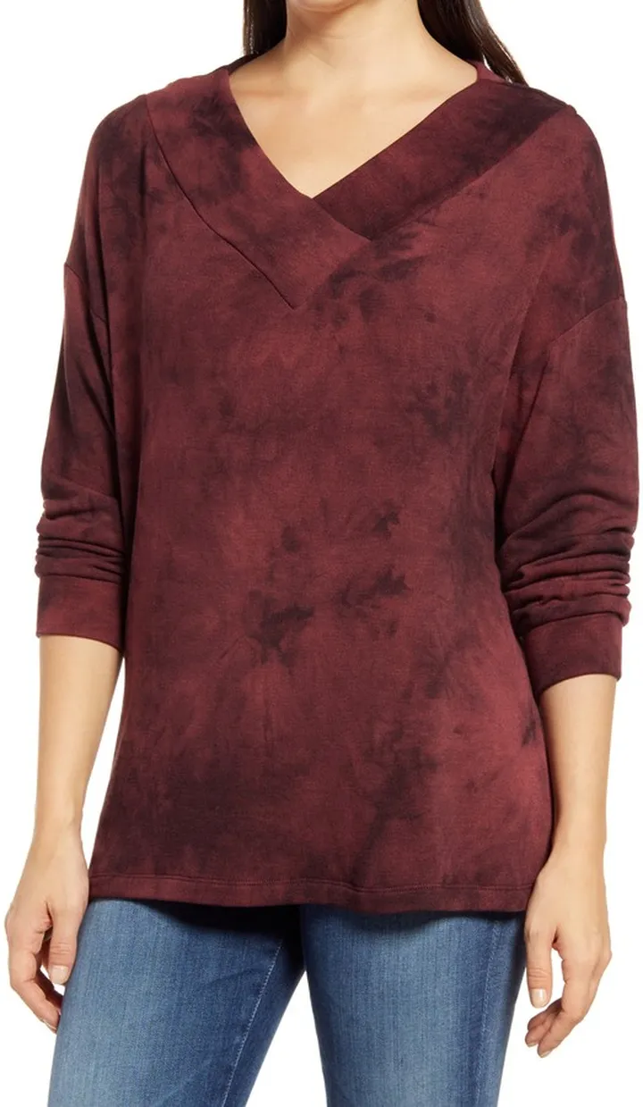 Wide Neck Tie Dye Tunic Pullover