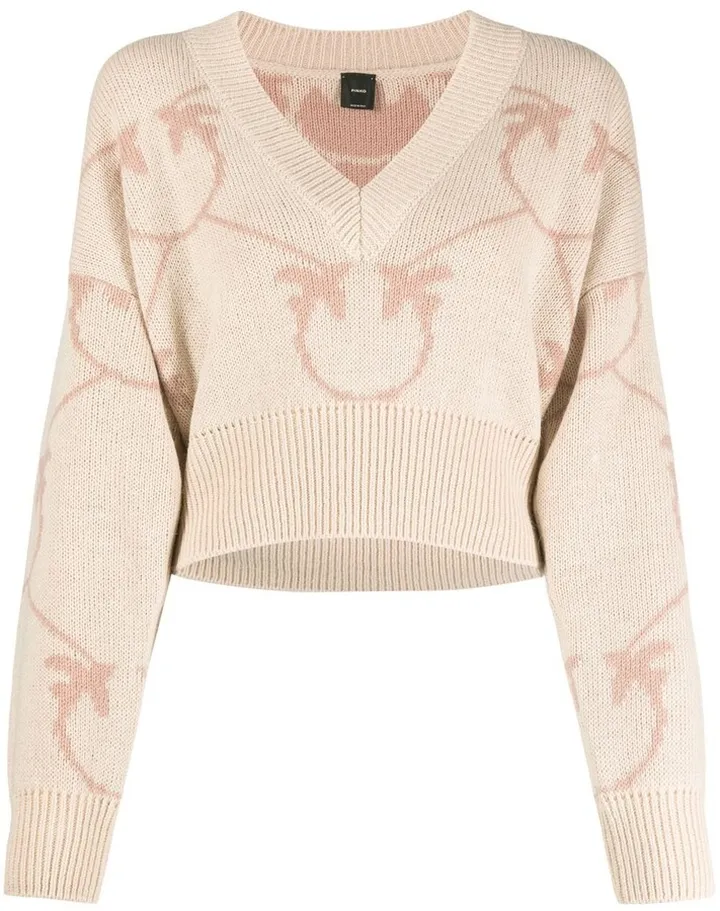 logo pattern V-neck jumper