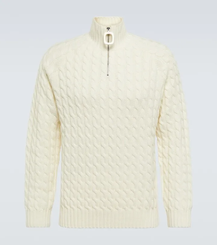 Cable-knit wool half-zip sweater
