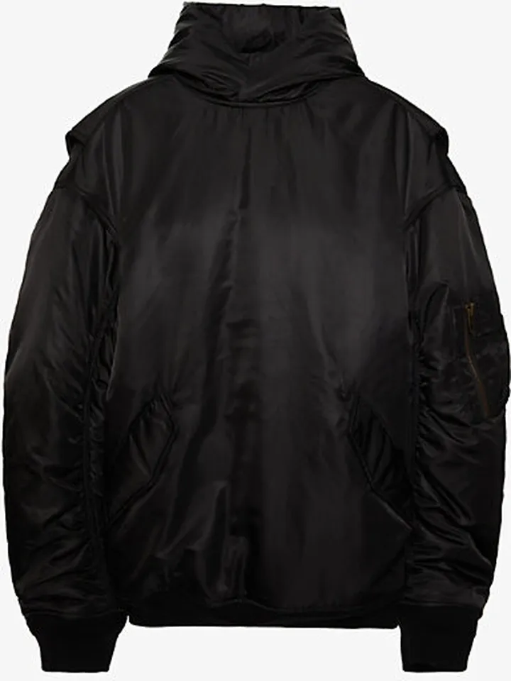 Womens Black Oversized Logo-embroidered hell Jacket