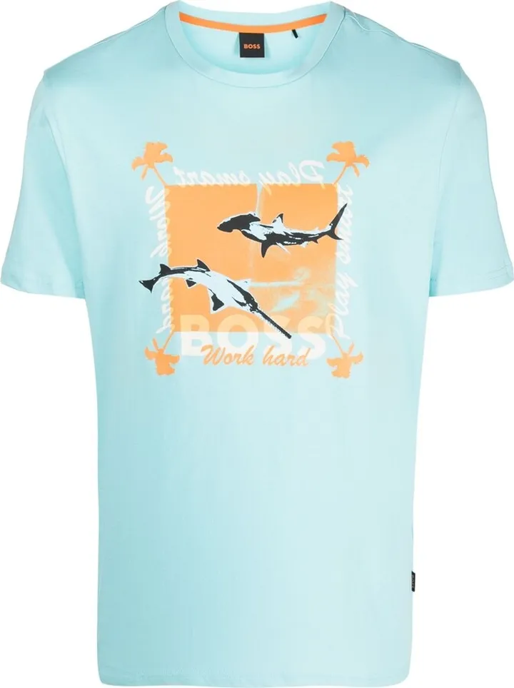 shark-print cotton T-shirt