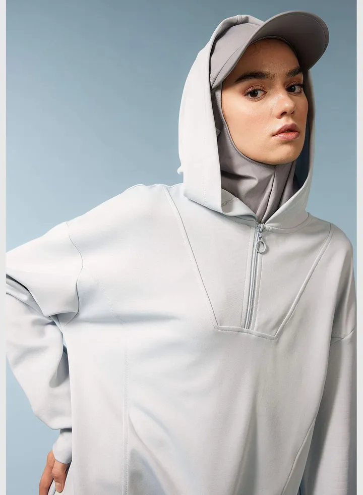 Woman Long Fit Hooded Long Sleeve Knitted Sweatshirt