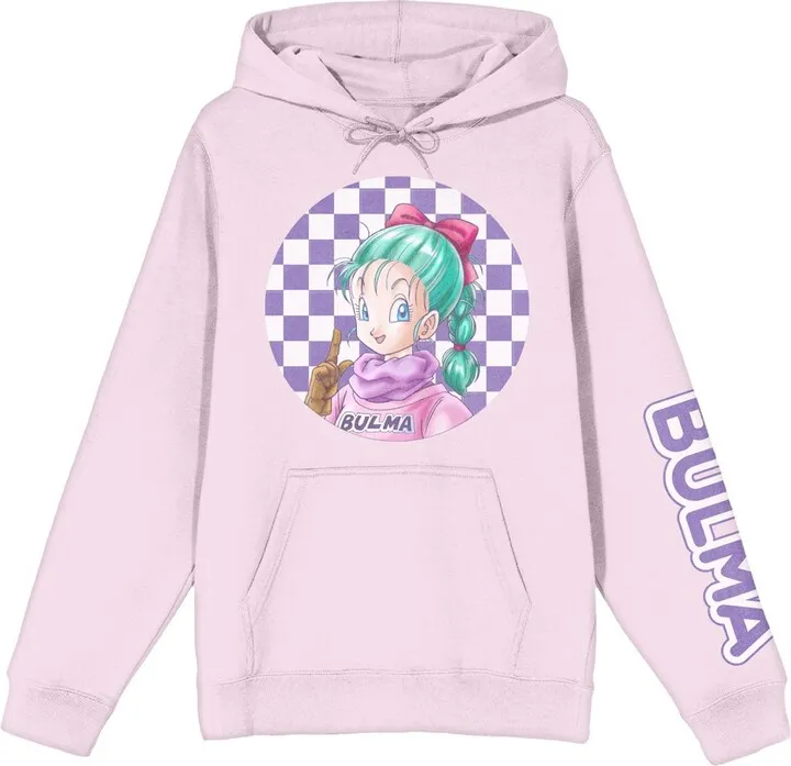Dragon Ball Z Classic Bulma With Checkered Background Women's Pink Graphic Hoodie-Large