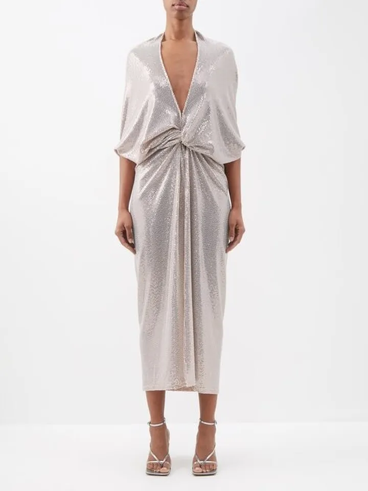 Kimel Draped Sequinned Midi Dress