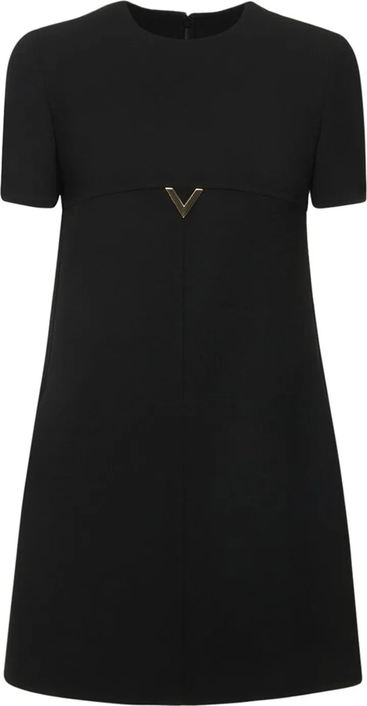 Wool crepe V metal mini dress