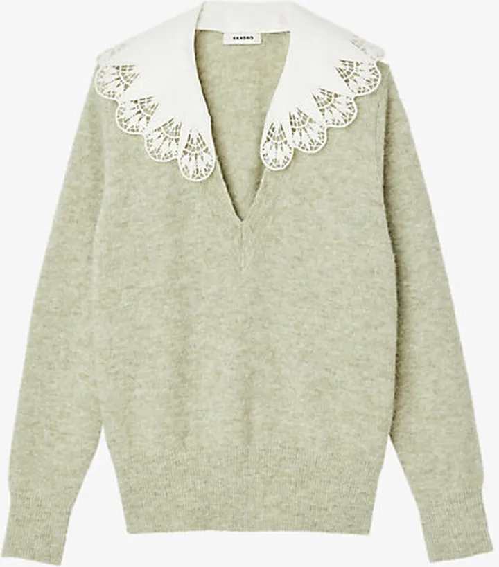 Womens Verts Lena Poplin-collar V-neck Wool and Alpaca-blend Sweater
