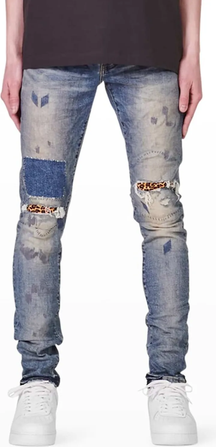 Men's Leopard-Repair Skinny Jeans