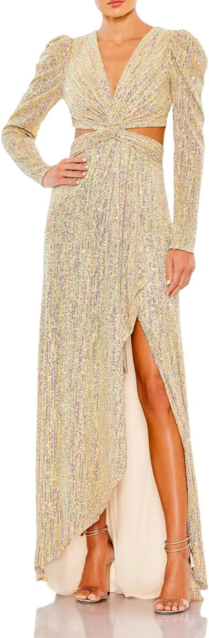 Sequin Puff Sleeve Cutout Gown