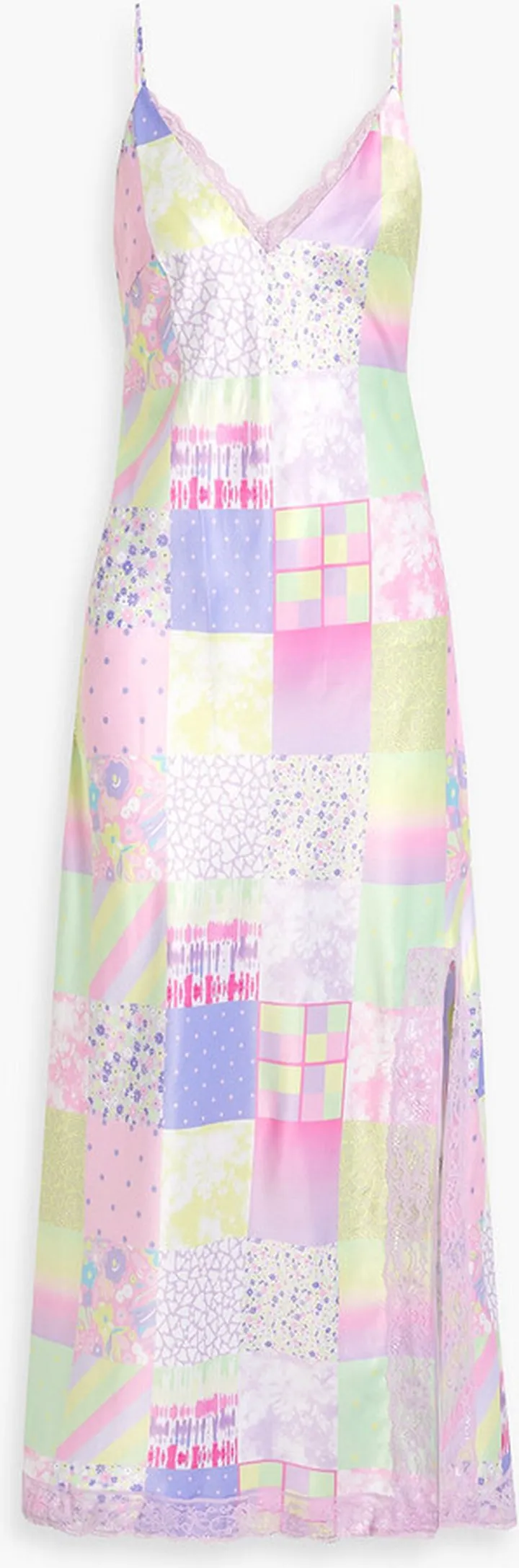 Patchwork-effect printed satin midi dress