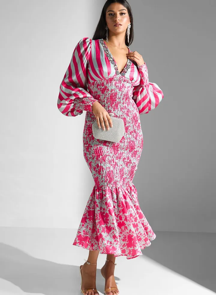 Balloon Sleeve Tiered Hem Dress
