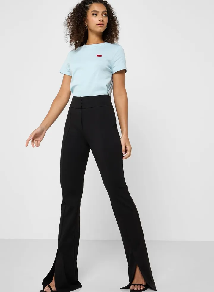 Slit Hem Flared Bottom Pants