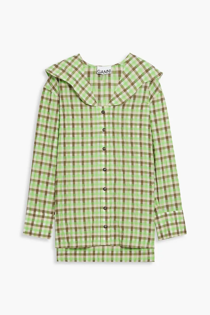 Checked organic cotton-blend seersucker shirt