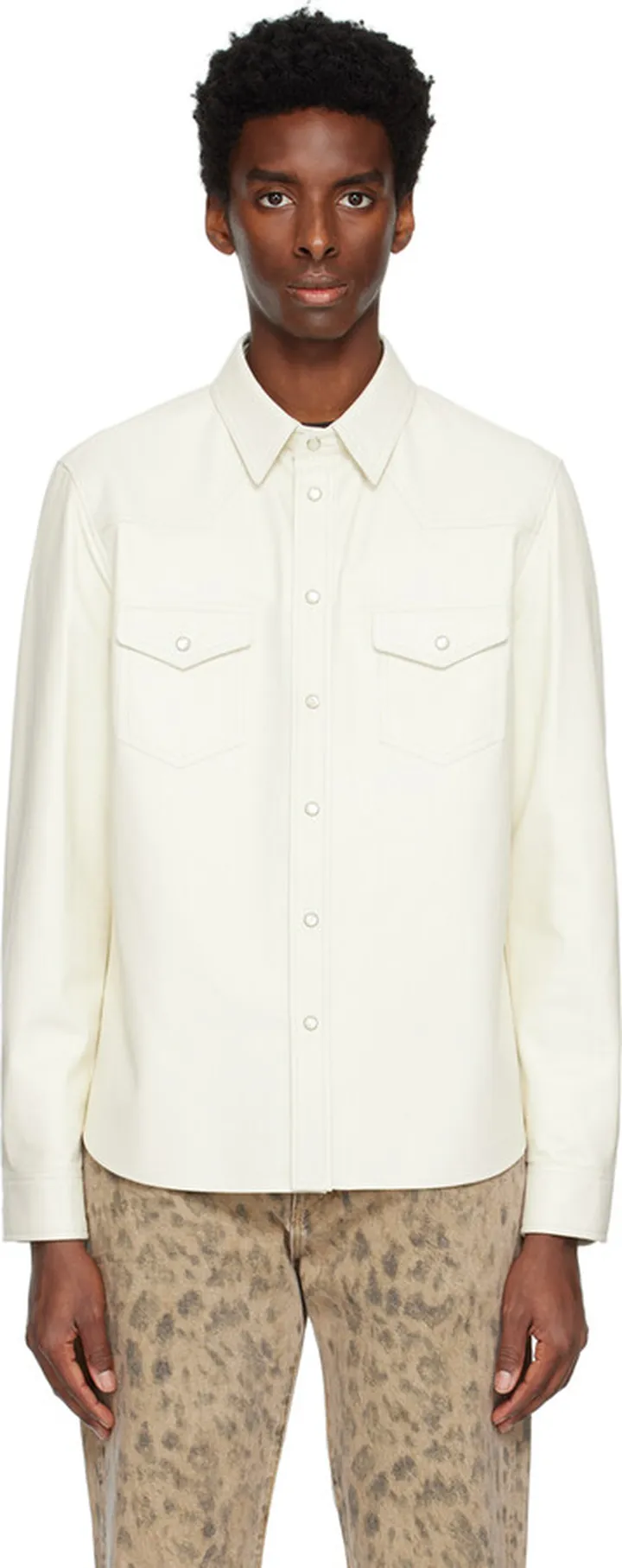 TOM FORD Off-White Press-Stud Leather Jacket